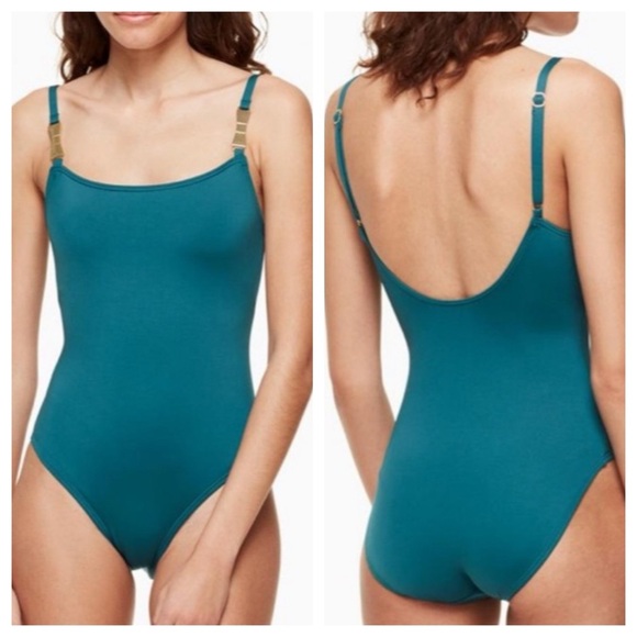 KATE SPADE Crescent Bay Teal One Piece Swimsuit sz S Metal Bow Hardware Lined - Picture 1 of 13